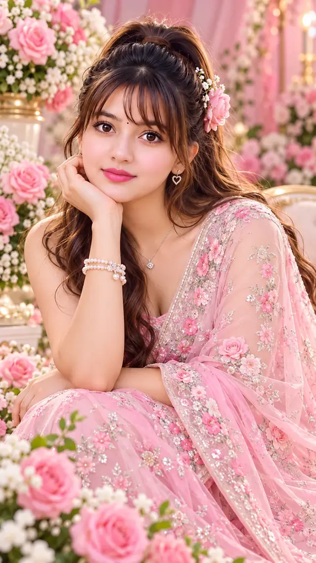 Dreamy Pink Floral Beauty Portrait