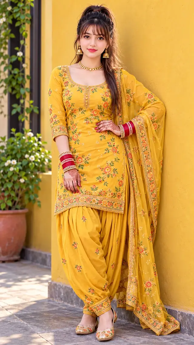 Beautiful Indian Girl in Golden Yellow Punjabi Patiala Suit – Traditional Look