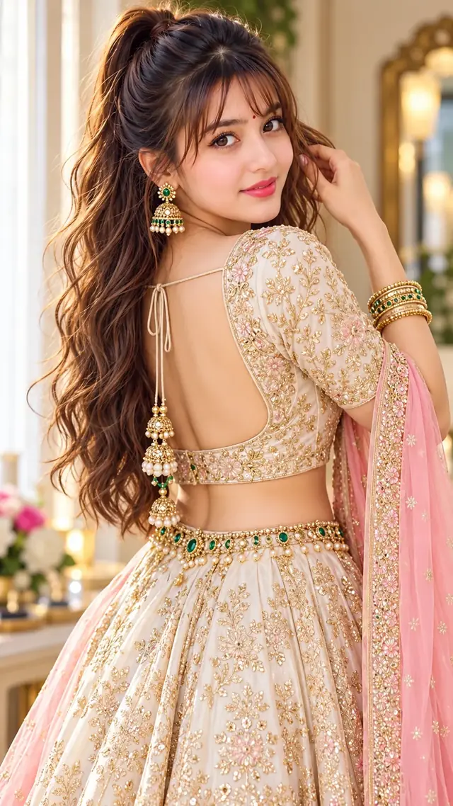 Beautiful Indian Woman in Ivory White Lehenga – Royal Traditional Look