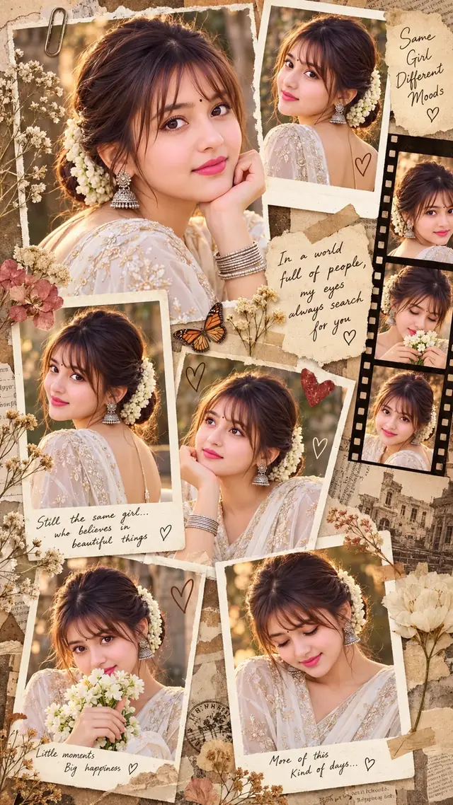 Vintage Aesthetic Girl – Dreamy Saree Scrapbook Collage