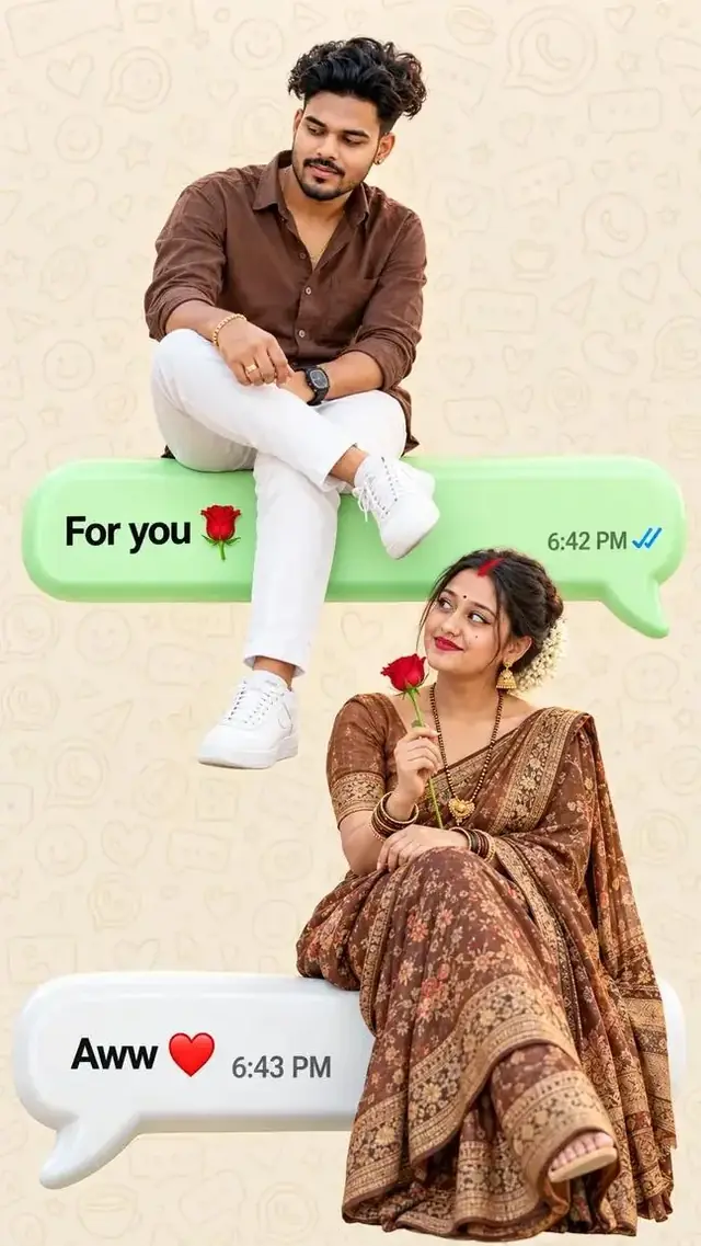 Romantic WhatsApp Chat Couple Photo Editing, 3D Love Message Photoshoot, Cute Indian Couple AI Prompt