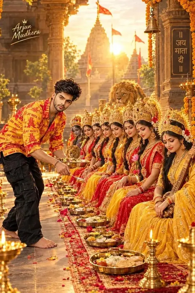 Navratri Kanya Pujan AI Photo Editing, Maa Durga Nine Avatars, Divine Temple Photoshoot