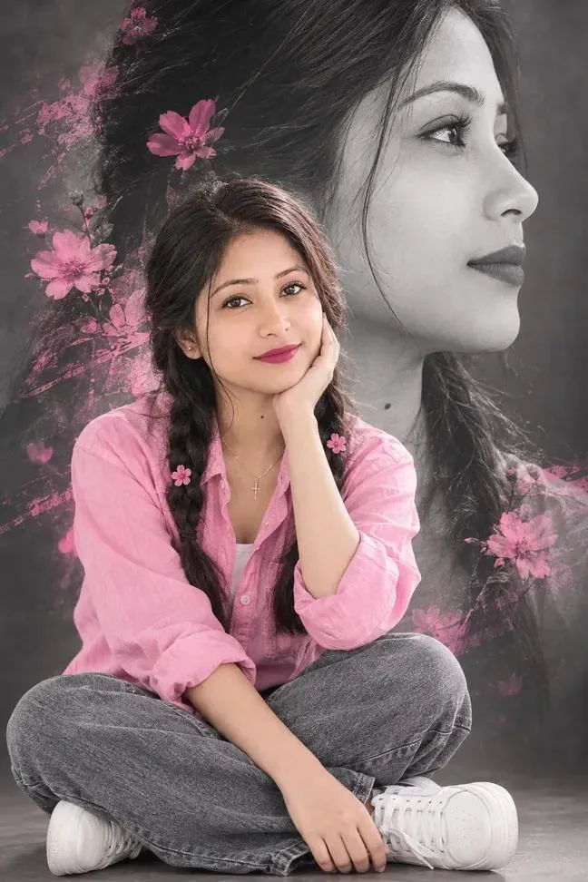 Pretty in Pink β Cute Indian Girl with a Giant Black & White Portrait Backdrop πΈπβ¨