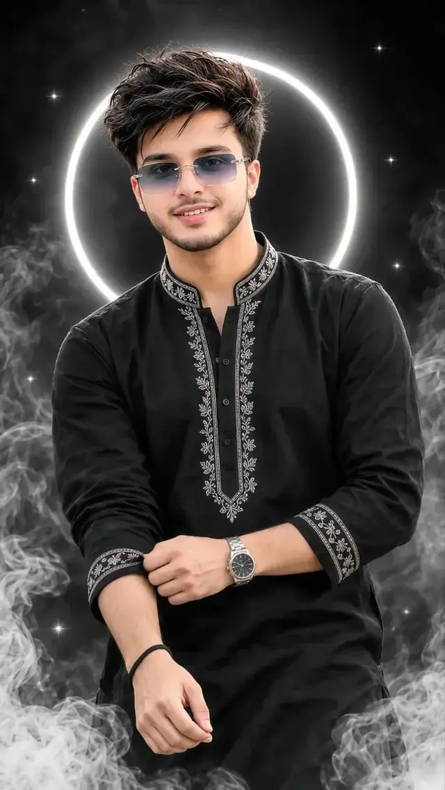 Black Kurta Royal Boy – Neon Halo Attitude Portrait