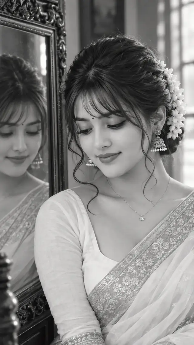 Timeless Bengali Beauty – Black & White Saree Portrait