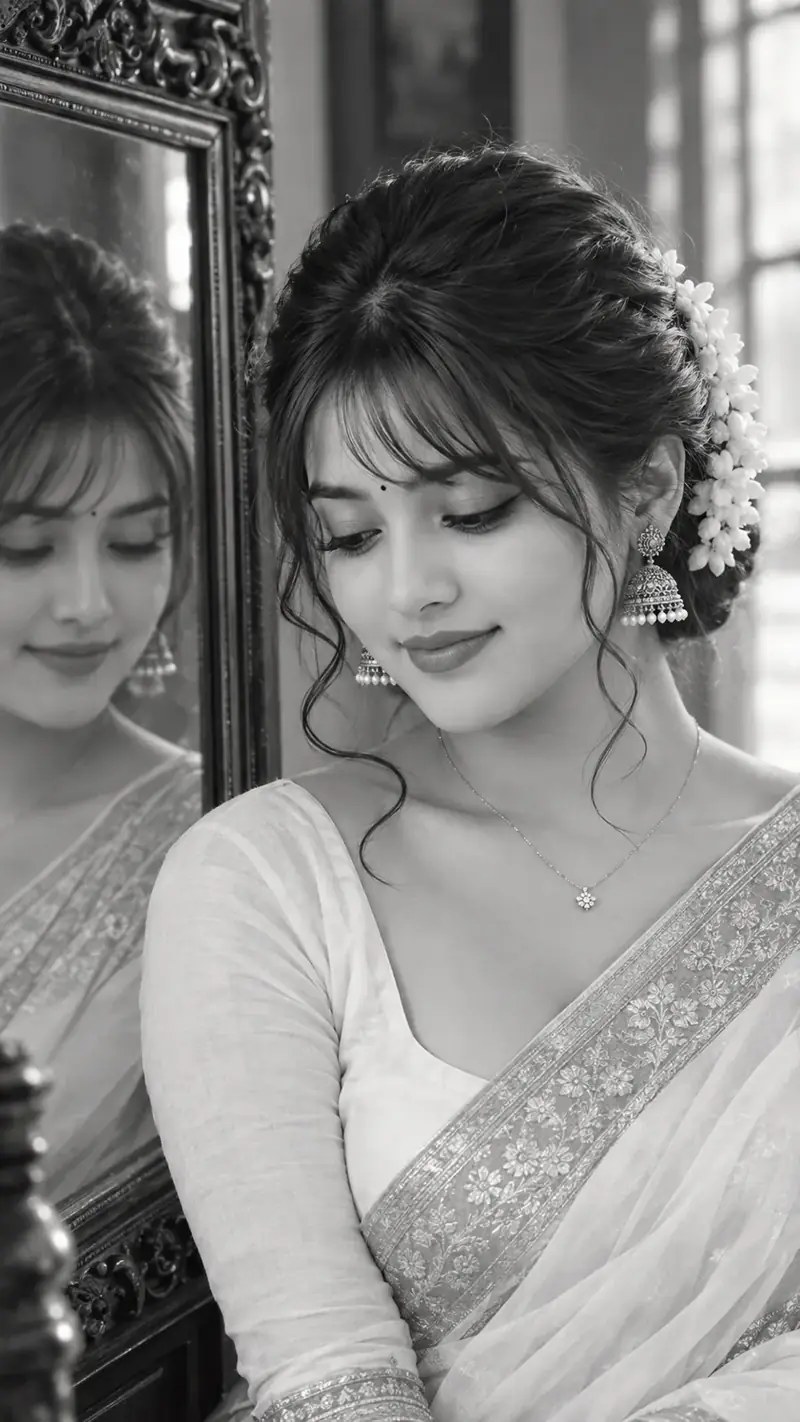 Timeless Bengali Beauty – Black & White Saree Portrait