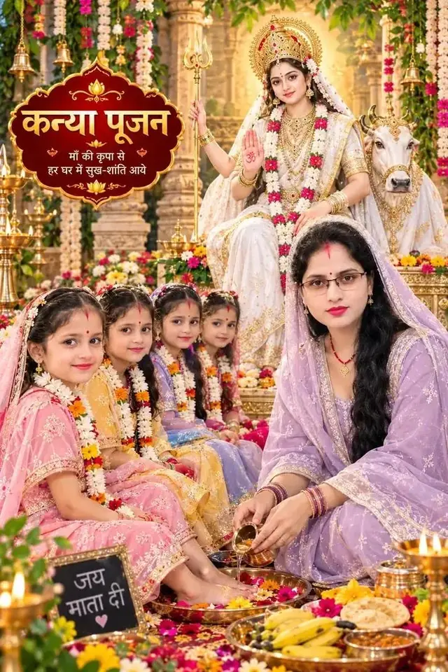 Kanya Pujan Navratri AI Photo Prompt – Maa Durga Blessings and Kanjak Puja