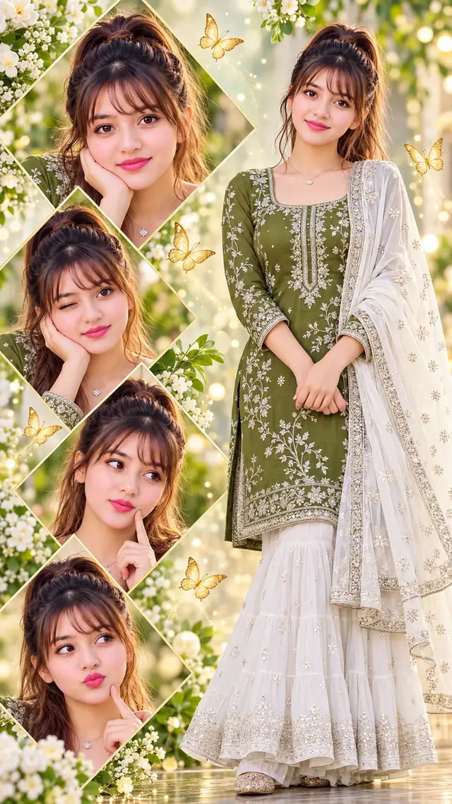 Green Sharara Queen – Butterfly Beauty Photo Collage