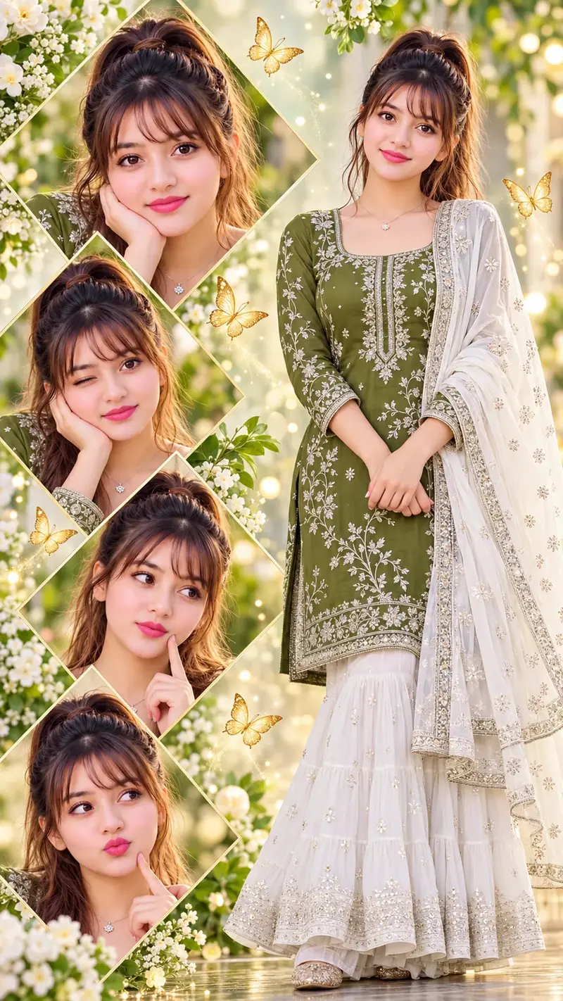 Green Sharara Queen – Butterfly Beauty Photo Collage