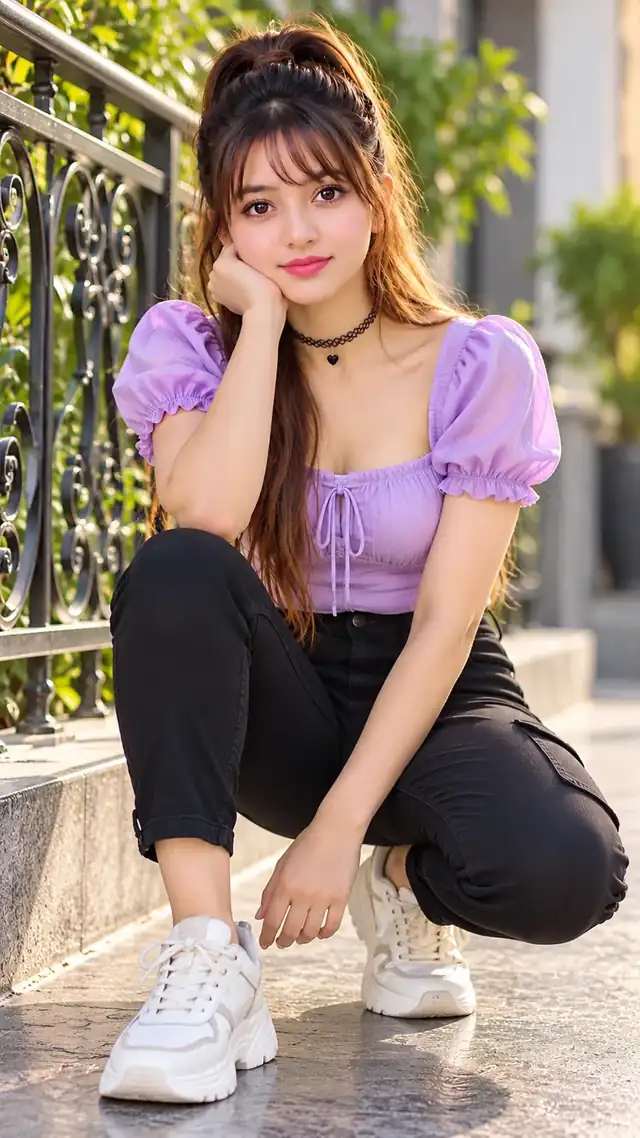 Beautiful Indian Girl in Purple Top – Stylish Casual Portrait