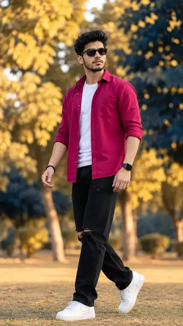 Stylish Red Shirt Boy – Golden Hour Attitude Portrait