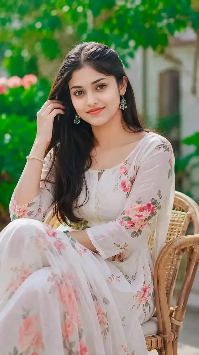Beautiful Indian Girl in White Floral Kurti β Romantic Outdoor Garden Portrait