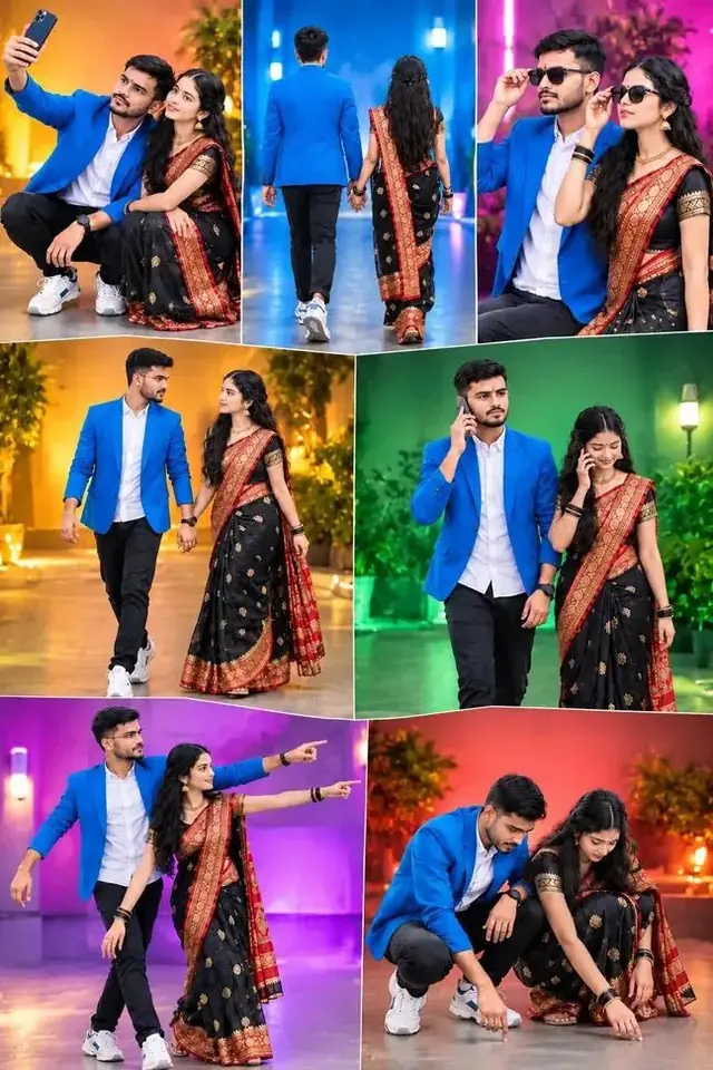 Romantic Couple Seven-Pose Collage β€οΈπ | Beautiful Indian Love Story