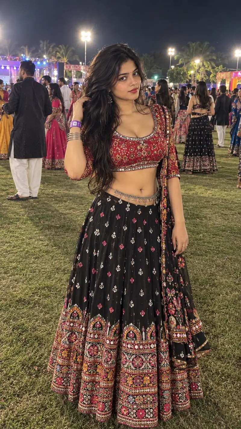 Black & Red Lehenga Look at Night | Indian Festive Fashion Photoshoot