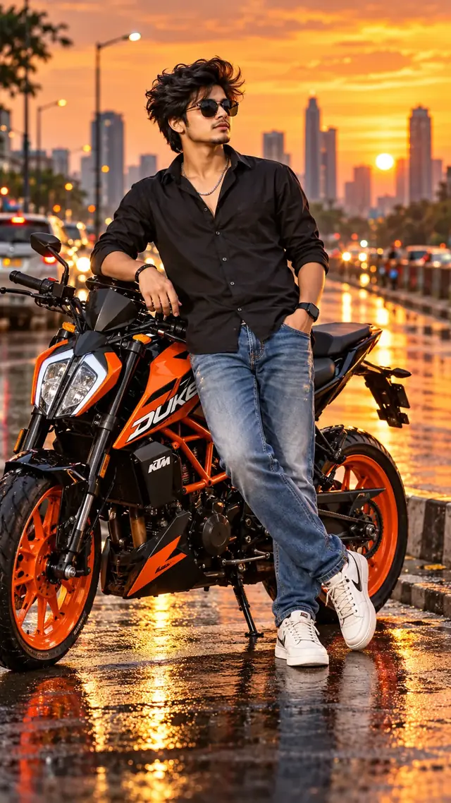 KTM Duke Bike – Stylish Boy Attitude Portrait
