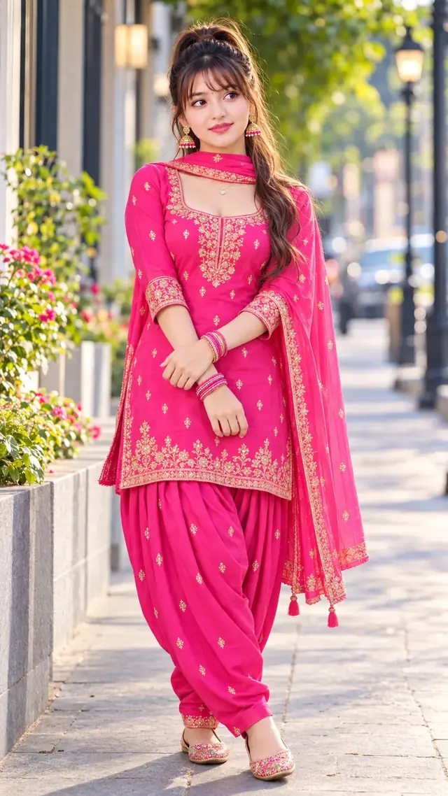 Beautiful Indian Girl in Hot Pink Punjabi Suit โ Traditional Fashion Portrait